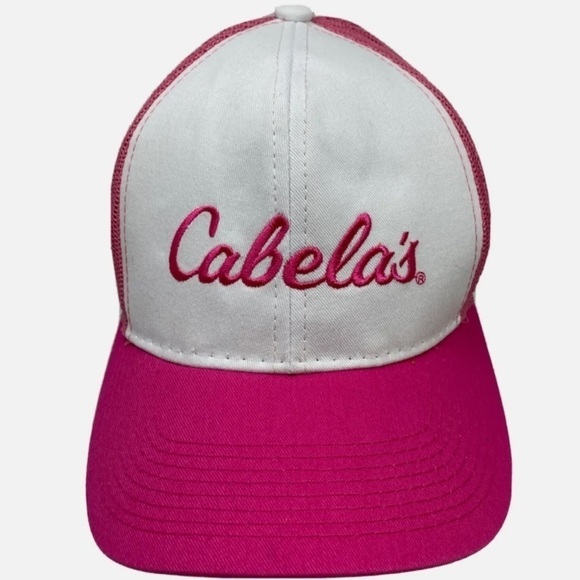Cabela’s women’s Pink Embroidered Logo Snapback Trucker Hat Cap Adjustable Mesh - Picture 1 of 7